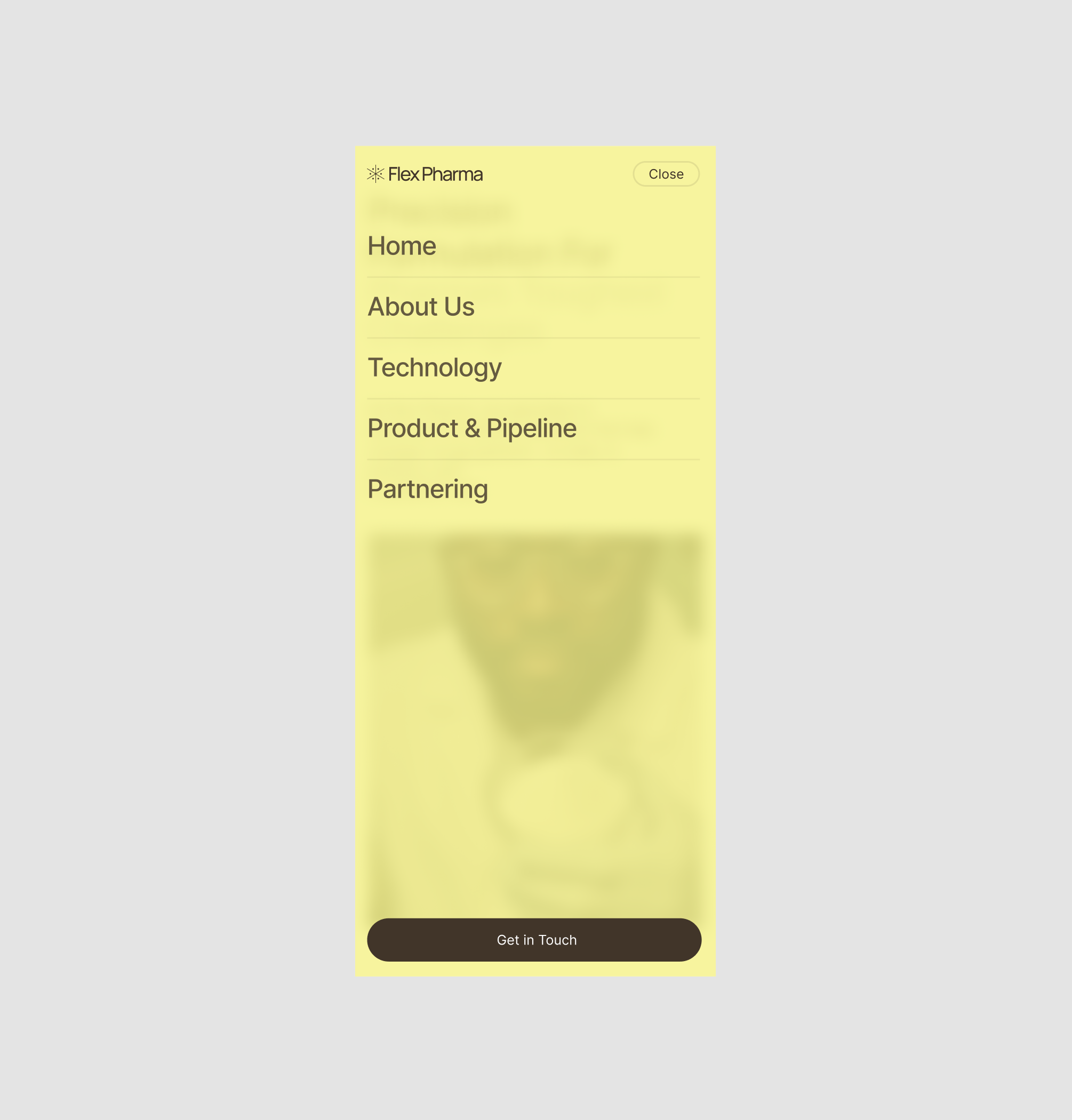 Flex Pharma mobile navigation screen