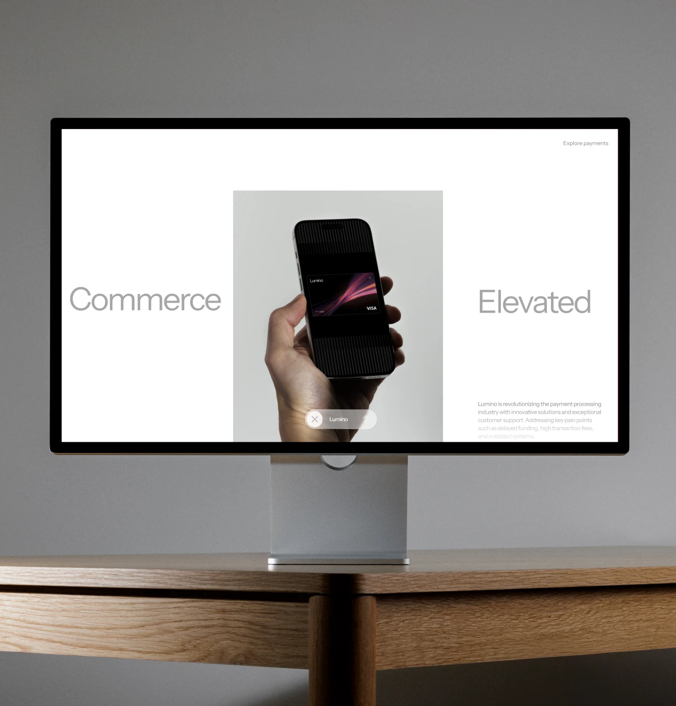 Lumino Commerce Elevated website displayed on a desktop monitor