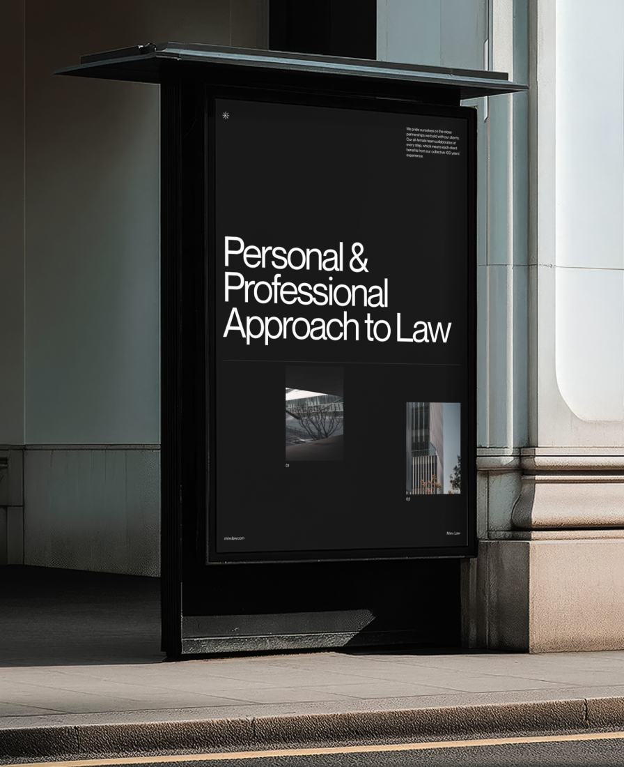 Minx Law campaign poster at a city bus stop